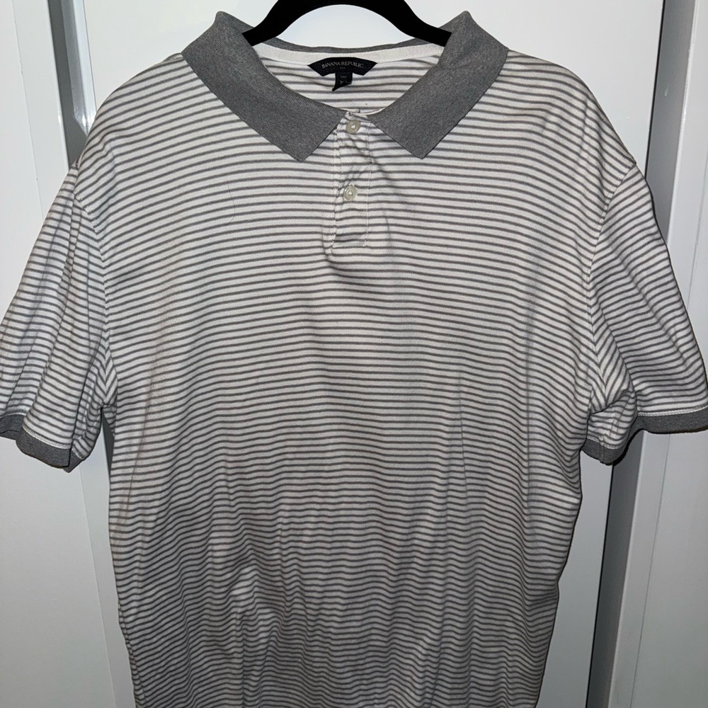 Banana Republic Gray and White Striped Polo